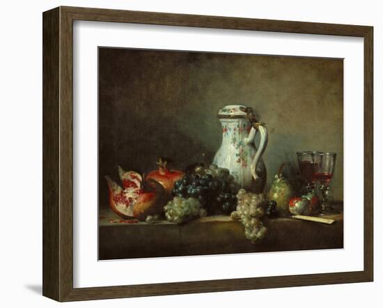 Raisins, Pomegranates and Coffee-Pot-Jean-Baptiste Simeon Chardin-Framed Giclee Print