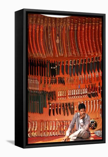 Rajasthani traditional knife seller, Pushkar, Rajasthan, India-Godong-Framed Stretched Canvas