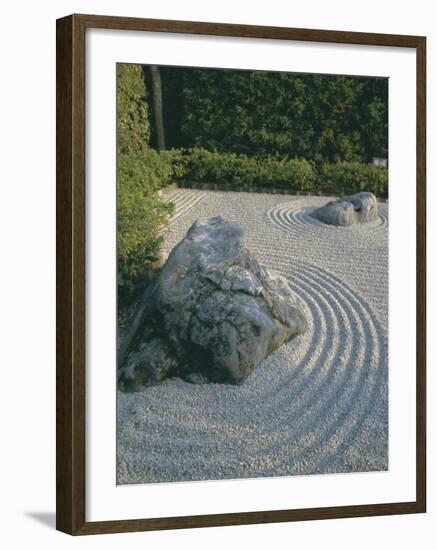 Raked Stone Garden, Taizo-In Temple, Kyoto, Honshu, Japan-Michael Jenner-Framed Photographic Print