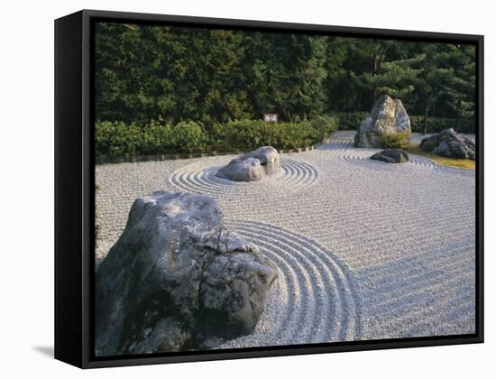 Raked Stone Garden, Taizo-In Temple, Kyoto, Japan-Michael Jenner-Framed Stretched Canvas