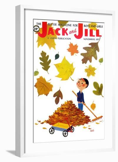 Raking Leaves - Jack and Jill, November 1957-RVS-Framed Giclee Print