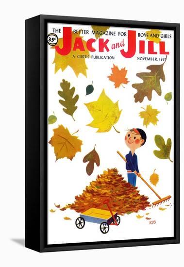 Raking Leaves - Jack and Jill, November 1957-RVS-Framed Stretched Canvas