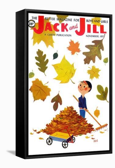 Raking Leaves - Jack and Jill, November 1957-RVS-Framed Stretched Canvas