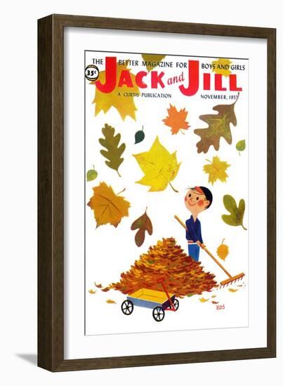 Raking Leaves - Jack and Jill, November 1957-RVS-Framed Giclee Print