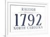 Raleigh, North Carolina - Established Date (Blue)-Lantern Press-Framed Art Print
