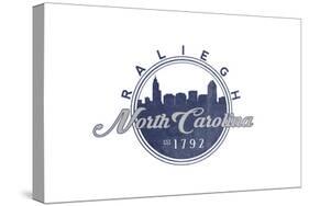 Raleigh, North Carolina - Skyline Seal (Blue)-Lantern Press-Stretched Canvas