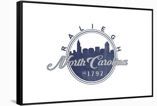 Raleigh, North Carolina - Skyline Seal (Blue)-Lantern Press-Framed Stretched Canvas