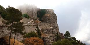 Italy, Sicily, province of Trapani, Erice, Norman castle, rock, fog, early morning-Ralf Adler-Photographic Print