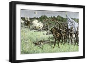 Rallying Confederate Troops under Bee, First Battle of Bull Run Battle, c.1861-null-Framed Giclee Print