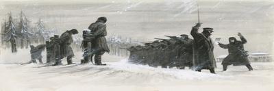 Passengers in a Snowbound Train Fight Off Starving Wolves-Ralph Bruce-Giclee Print