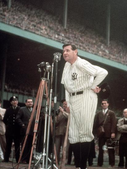 Baseball Great Babe Ruth, Addressing Crowd and Press During Final Appearance at Yankee Stadium' Premium Photographic Print - Ralph Morse | AllPosters.com