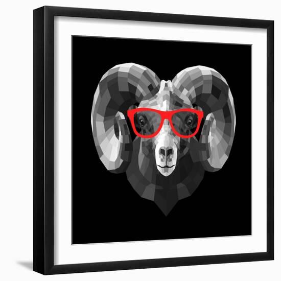 Ram in Red Glasses-Lisa Kroll-Framed Art Print