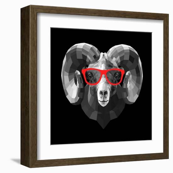 Ram in Red Glasses-Lisa Kroll-Framed Art Print