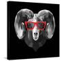 Ram in Red Glasses-Lisa Kroll-Stretched Canvas