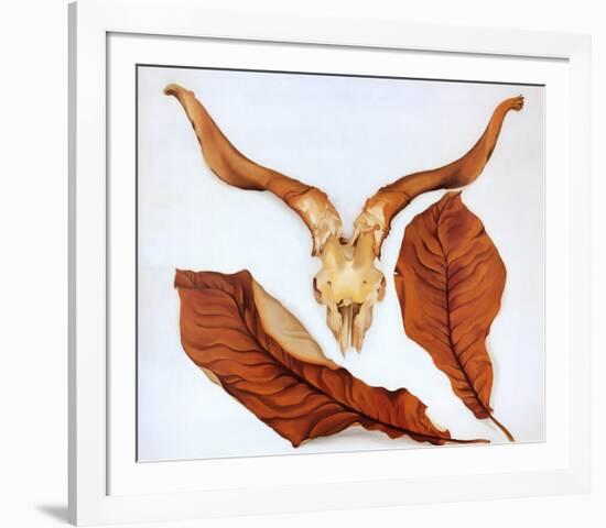 Ram's Skull with Brown Leaves-Georgia O'Keeffe-Framed Art Print