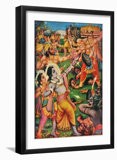 Rama and Hanuman Fighting Against Ravana the Demon, Scene from the Ramayana-null-Framed Giclee Print