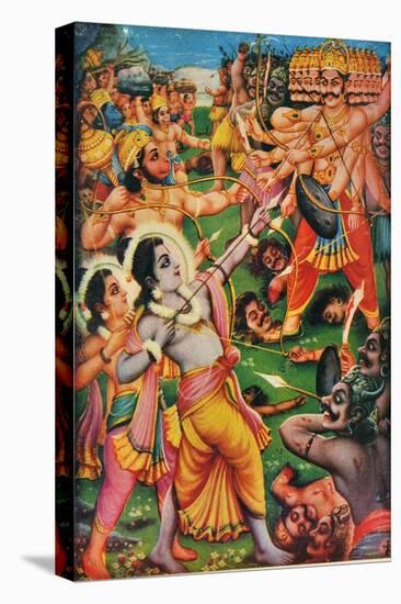 Rama and Hanuman Fighting Against Ravana the Demon, Scene from the Ramayana-null-Stretched Canvas