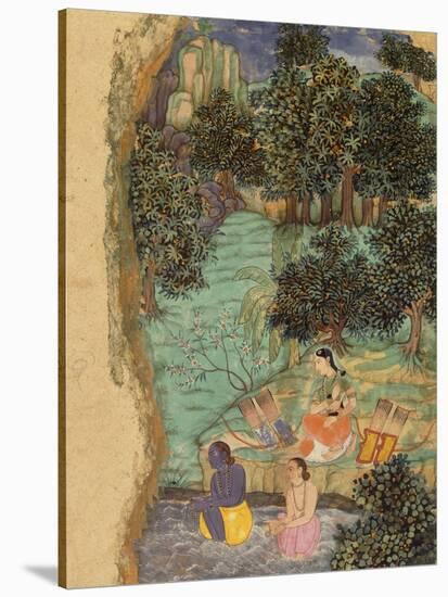 Rama and Lakshmana Offering Water to their Dead Father on the Banks of the Mandakini River, C.1595-null-Stretched Canvas