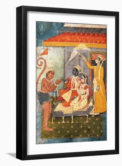 Rama and Sita Enthroned, Adored by Hanuman; Lakshmana Holds a Morchal, C.1780-null-Framed Giclee Print