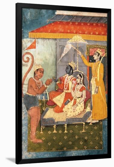 Rama and Sita Enthroned, Adored by Hanuman; Lakshmana Holds a Morchal, C.1780-null-Framed Giclee Print