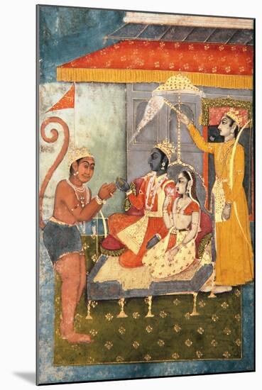 Rama and Sita Enthroned, Adored by Hanuman; Lakshmana Holds a Morchal, C.1780-null-Mounted Giclee Print