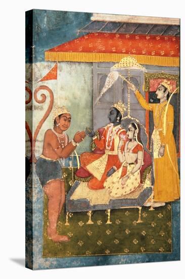 Rama and Sita Enthroned, Adored by Hanuman; Lakshmana Holds a Morchal, C.1780-null-Stretched Canvas