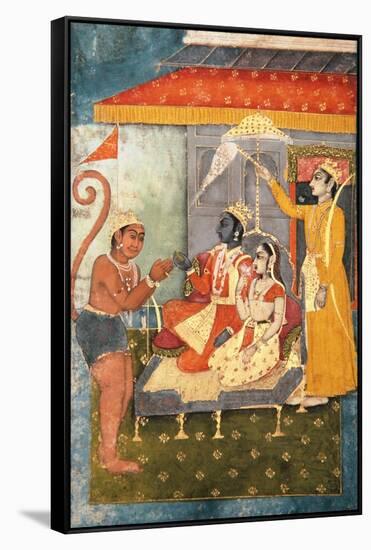 Rama and Sita Enthroned, Adored by Hanuman; Lakshmana Holds a Morchal, C.1780-null-Framed Stretched Canvas