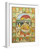 Rama and Sita Enthroned, Worshipped by Shiva, Hanuman and Others, 1800-20 (Gouache)-null-Framed Giclee Print