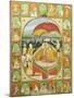 Rama and Sita Enthroned, Worshipped by Shiva, Hanuman and Others, 1800-20 (Gouache)-null-Mounted Giclee Print