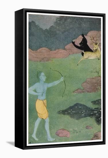 Rama the 7th Avatar of Vishnu Slays Maricha Who Has Assumed the Form of a Deer-K. Venkatappa-Framed Stretched Canvas
