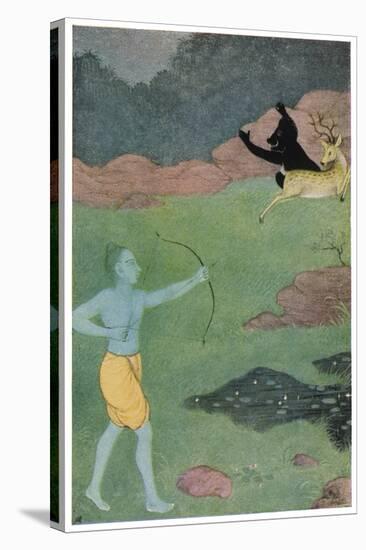 Rama the 7th Avatar of Vishnu Slays Maricha Who Has Assumed the Form of a Deer-K. Venkatappa-Stretched Canvas