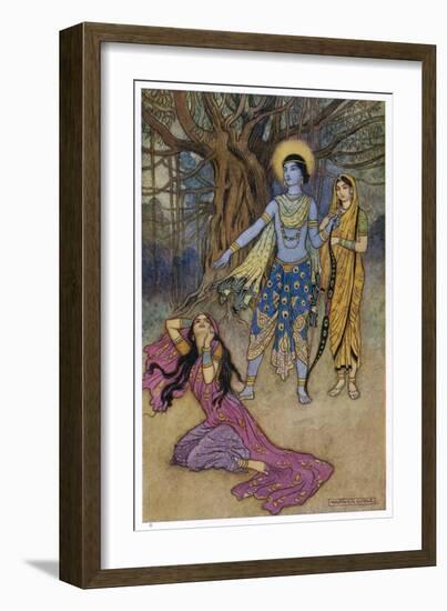 Rama the Seventh Avatar of Vishnu is Tempted by Shurpanakha a Rakshasa-Warwick Goble-Framed Art Print