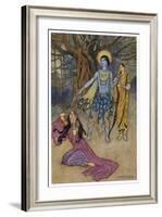 Rama the Seventh Avatar of Vishnu is Tempted by Shurpanakha a Rakshasa-Warwick Goble-Framed Art Print