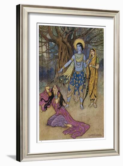 Rama the Seventh Avatar of Vishnu is Tempted by Shurpanakha a Rakshasa-Warwick Goble-Framed Art Print