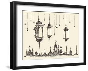 Ramadan Celebration Vintage Engraved Illustration, Hand Drawn-grop-Framed Art Print