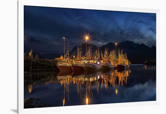 Ramberg Harbour with Fishing Trawlers at Night, Lofoten-Stefan Sassenrath-Framed Photographic Print
