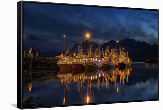 Ramberg Harbour with Fishing Trawlers at Night, Lofoten-Stefan Sassenrath-Framed Stretched Canvas