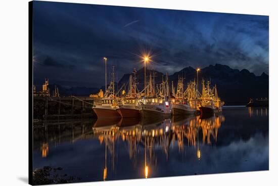Ramberg Harbour with Fishing Trawlers at Night, Lofoten-Stefan Sassenrath-Stretched Canvas