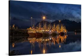 Ramberg Harbour with Fishing Trawlers at Night, Lofoten-Stefan Sassenrath-Stretched Canvas