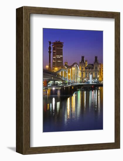 Rambla de Mar Bridge in the harbour of Barcelona, Catalonia, Spain-null-Framed Art Print