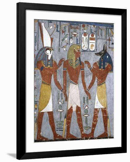 Rameses I Between Horus and Anubis, Fresco, Burial Chamber, Tomb of Ramesses I-null-Framed Giclee Print