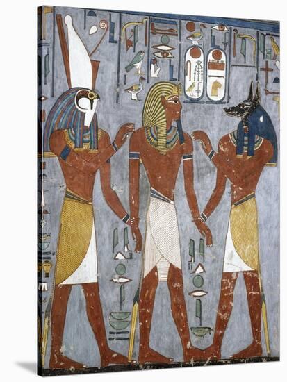 Rameses I Between Horus and Anubis, Fresco, Burial Chamber, Tomb of Ramesses I-null-Stretched Canvas