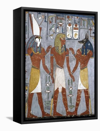 Rameses I Between Horus and Anubis, Fresco, Burial Chamber, Tomb of Ramesses I-null-Framed Stretched Canvas