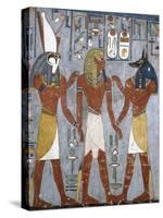 Rameses I Between Horus and Anubis, Fresco, Burial Chamber, Tomb of Ramesses I-null-Stretched Canvas