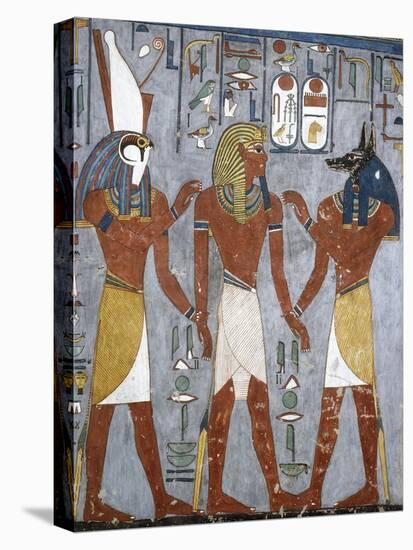 Rameses I Between Horus and Anubis, Fresco, Burial Chamber, Tomb of Ramesses I-null-Stretched Canvas