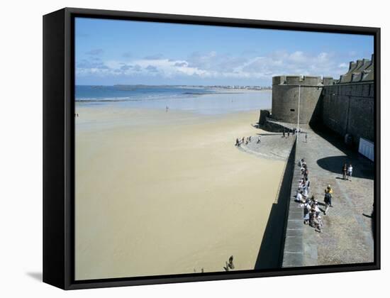 Ramparts of Old Town and Beach to the Northwest of St. Malo, Brittany, France-Richard Ashworth-Framed Stretched Canvas