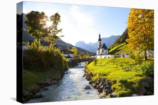 Ramsau Church in Autumn, Ramsau, Near Berchtesgaden, Bavaria, Germany, Europe-Miles Ertman-Stretched Canvas