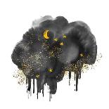Night Sky, Cloud, Winter, Cosmos, Stars, Gold, Moon, Snow, Rain Sketch. Watercolor Abstract Backgro-Rana Des-Art Print