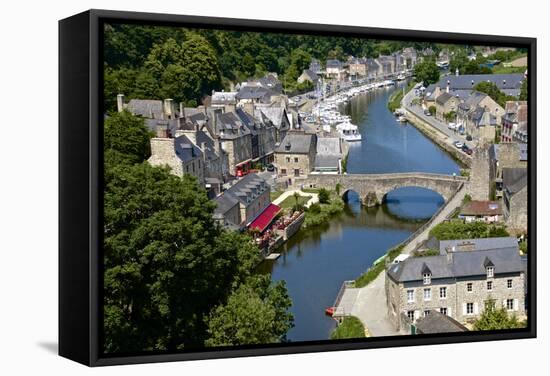 Rance River Valley and Dinan Harbour with the Stone Bridge, Dinan, Brittany, France, Europe-Guy Thouvenin-Framed Stretched Canvas