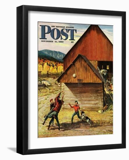 "Ranch Basketball" Saturday Evening Post Cover, November 11, 1950-John Clymer-Framed Giclee Print